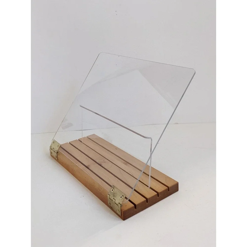 Clear Solutions Cookbook Holder Wood Base Acrylic Folding Recipe Stand Kitchen